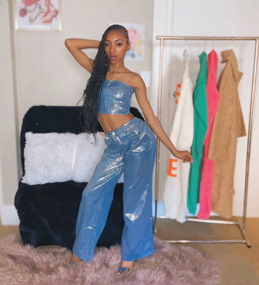 Blue Glitter pants sets
