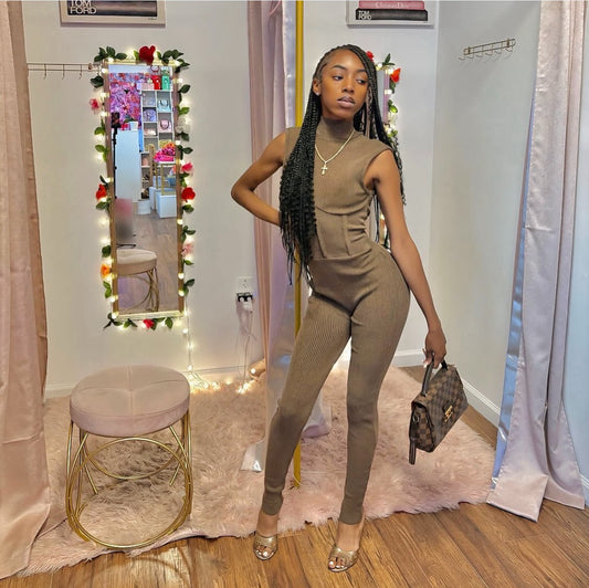 One piece ribbed knit jumpsuit