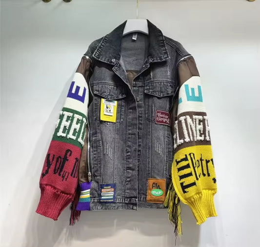 Denim Jacket w/ Sweater Sleeves